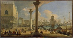 The Molo and the Ducal Palace (ベニス、イタリア) - ルカ・カルレバリス (1663-1730) 作、キャンバスに油彩、1710年頃、64x121 cm - デュカル宮殿のあるモロ、ルカ・カルレバリス作のキャンバスに油彩 - エルミタージュ国立美術館、セント-ピーターズバーグ