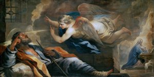 バロック様式。聖ヨセフの夢」ジョルダーノ、ルカ（1632-1705）、1696年頃。キャンバスに油彩、97x187ヴィエンヌ美術史博物館