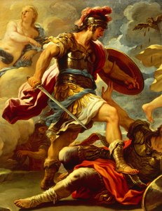 ルカ・ジョルダーノ（1634-1705）による「アエネーアスの図」（「アエネーアスがターヌスを倒す」の詳細）、油彩・カンヴァス