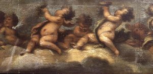 戯れるプッティ（紙・キャンバス）（中央の詳細）（67087-89も参照） 作： Luca Giordano