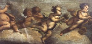戯れるプッティ（紙・キャンバス）（左の詳細）（67087-90も参照 作： Luca Giordano