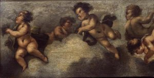 移動するプッティ（紙・キャンバス）（左の詳細）（67091-94も参照） 作： Luca Giordano