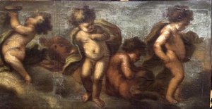 戯れるプッティ（紙・キャンバス）（右細部）（67087-90も参照 作： Luca Giordano