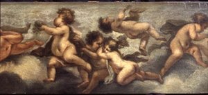 戯れるプッティ（紙・キャンバス）（右細部）（67091-93も参照） 作： Luca Giordano