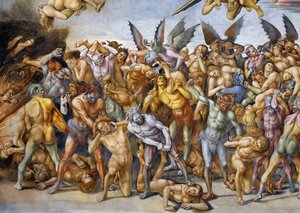 最後の審判」のフレスコ画より「地獄に堕ちた人々