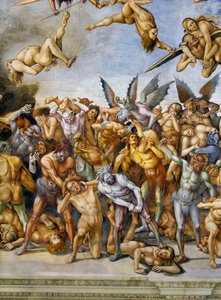 最後の審判」のフレスコ画より「地獄に堕ちた人々