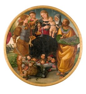 聖人トンド・シニョレッリの間のマドンナと子供、1510-1515。