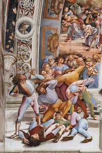 内部、Chapel Nova または St. Brizio Chapel、北壁: "Pandemonium"、詳細 作： Luca Signorelli