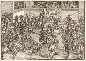 1509年の「サンプソンとライオン」のタペストリーを使った第2回トーナメント。 作： Lucas Cranach