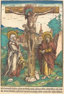 処女と聖ヨハネの間の十字架上のキリスト 作： Lucas Cranach the Elder