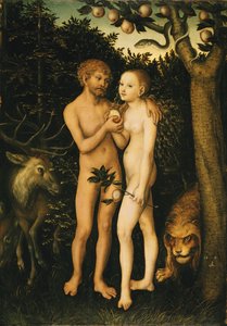 ドイツ語：楽園のアダムとイブ／Sündenfall Adam and Eve 作： ルーカス・クラナッハ・ザ・エルダー