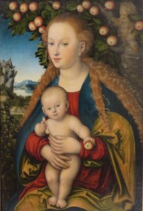 ドイツ語：Madonna und Kind unter dem Apfelbaum リンゴの木の下の聖母子／リンゴの木の下の聖母子 作： ルーカス・クラナッハ・ザ・エルダー