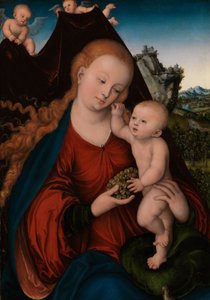 ドイツ語：Maria mit dem Kind und der Weintraube ぶどうの聖母子 作： ルーカス・クラナッハ・ザ・エルダー