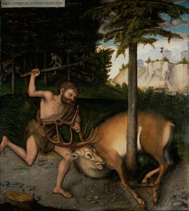 ヘラクレスはヘラクレスの労働者からのセリエヌスのハインドを捕らえます 作： Lucas Cranach the Elder