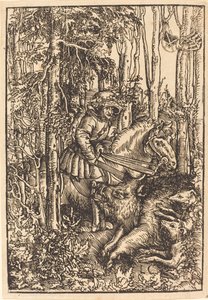 イノシシを狩る馬に乗ったハンター 作： Lucas Cranach the Elder