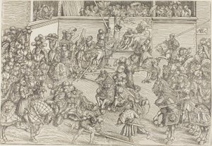 サムソンとライオンが描かれたタペストリーが飾られた第2回大会 作： Lucas Cranach the Elder