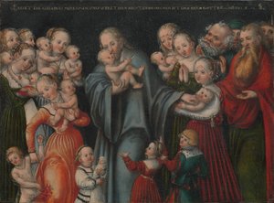 ドイツ語：Christus segnet die Kinder キリストは子供たちを祝福する 作： ルーカス・クラナッハ・ザ・ヤングとワークショップ