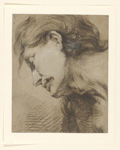 左を見下ろす長い髪の男の頭 作： Lucas Franchoys (attributed to)