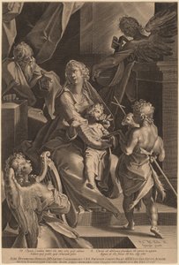 聖家族と二人の天使 作： Lucas Kilian, after Bartholomaeus Spranger
