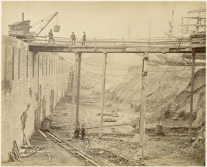 拡大されたライムハウス・ベイスンの建設（ロンドン、1869年5月 作： Lucas and Tuck