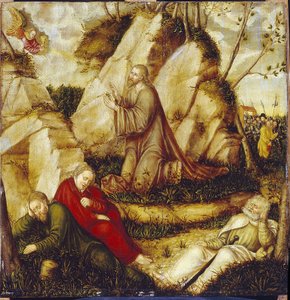 オリーブの園での苦悩 (園での苦悩)。 長老のルーカス・クラナッハ (1472-1553) による絵画、木に油彩。 ドイツの芸術