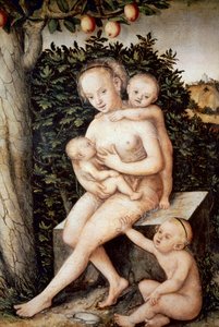 シャリテ。ルーカス・クラナッハ長老（1472-1553）の絵画。木に油彩、1537年頃、ルネッサンス様式。アントワープ王立美術館（ベルギー）。