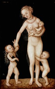 ルーカス・クラナッハ・ザ・エルダー（1472-1553）のチャリティー・ペインティング Sun.56x36 cm ロンドン、ナショナル・ギャラリー 作： Lucas the Elder Cranach