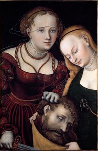 ホロフェルネの首と召使を連れたユディット ルーカス・クラナッハ（1472-1553）の絵画 1530年 日。77x52,5 cm Vienna, Kunsthistorisches Museum - ホロフェルネの首と召使を持つユディト。木に油彩 77 x 52.5 cm