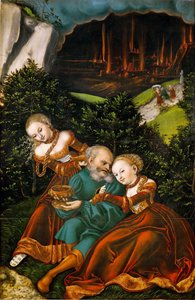 Loth et ses filles - Lot and his Daughters - Lucas Cranach, the Elder (1472-1553).木に油彩 作： Lucas the Elder Cranach