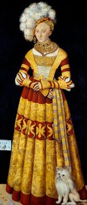 カトリーヌ・ド・メクレンブルク（メックレンブルク）（1487-1561）の肖像」。ルーカス・クラナッハ古代人（1472-1553）のペインチュアー 1514 Dim.184 x 83 cm (par panneau) ドレスデン国立美術コレクション 作： Lucas the Elder Cranach