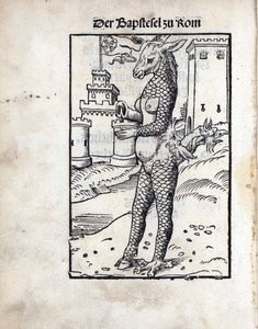 The Bapstesel zu Rom (The Papal Asse or The Pope Asse of Rome), by Cranach, Lucas, the Elder (1472-1553).木版画 作： Lucas the Elder Cranach