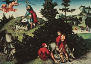 イサクの生け贄（パネルに油彩 作： Lucas the Elder Cranach