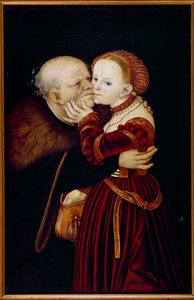 老いた愚か者ルーカス・クラナッハ（1472-1553）の絵画（Ec.All.）16世紀。プラハ、ナショナル・ギャラリー - 老いた愚か者。ルーカス・クラナッハ(1472-1553)の絵画(ドイツ派)。16世紀プラハ国立美術館