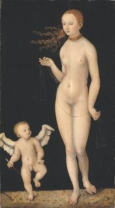 Venus et Cupidon - ヴィーナスとキューピッド』クラナッハ、ルーカス、ザ・エルダー（1472-1553）作。木に油彩。寸法：90x49.5cm。ストックホルム国立博物館 作： Lucas the Elder Cranach