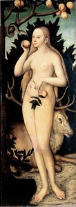 「イヴ」 ルーカス・クラナッハ2世 (1515-1586) 作 1537年以降 薄暗い 171 x 63 cm ドイツ ドレスデン州立美術館 作： Lucas the Younger Cranach