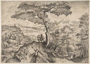 休息中の兵士たち、「大きな風景」からのレクイセンテス、カリフォルニア州。 1555-56 作： Lucas van Doetecum