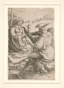 風景の中に座る貴婦人と貴婦人 作： Lucas van Leyden