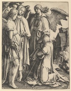 アブラハムと三人の天使、ca。 1513。 作： Lucas van Leyden