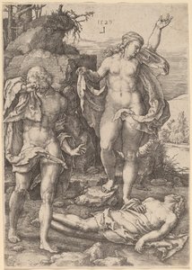 アベルの死を嘆くアダムとイブ 作： Lucas van Leyden