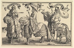 アハズ、ヒゼキヤ、マナセス、『イスラエルの12人の王』より、1520年頃。 作： Lucas van Leyden