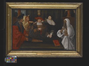 名声と愚行の間を行き交う青春のアレゴリー（木に油彩） 作： Lucas van Leyden