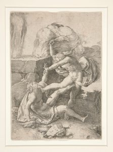 アダムとイブの歴史より、アベルを殺すカイン 作： Lucas van Leyden
