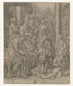 アハシュエロスの前にひざまずくエステル 作： Lucas van Leyden