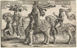 トロイのヘクター、マケドニアのアレキサンダー、ユリウス・カエサル、『九人の英雄』より 作： Lucas van Leyden
