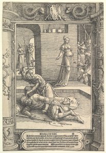 Jael Killing Sisera、装飾用フレーム、約 1517年。 作： Lucas van Leyden