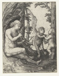 管楽器を持つ少年 作： Lucas van Leyden