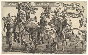 ナイン・ヒーローズのジョシュア、デイビッド、ジュダス・マカビー。 1520。 作： Lucas van Leyden