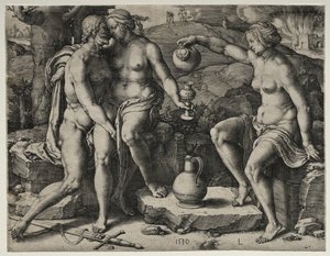 ロトと彼の娘、1530。 作： Lucas van Leyden