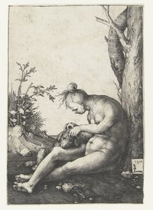 犬と裸の女性 作： Lucas van Leyden