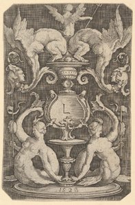 2つのサイレンを持つ装飾パネル、1528年。 作： Lucas van Leyden